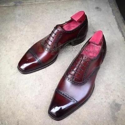 Pre-owned Handmade Men's Leather Ox Blood Patina Classic Oxfords Custom Shoes-426 In Red