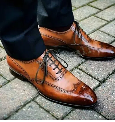 Pre-owned Handmade Men's Leather Oxford Multi Color Wing Tip Burnished Stylish Shoes-800 In Multicolor