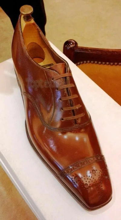 Pre-owned Handmade Men's Leather Oxfords Classical Brogue Fashion Cap Toe Shoes-835 In Brown