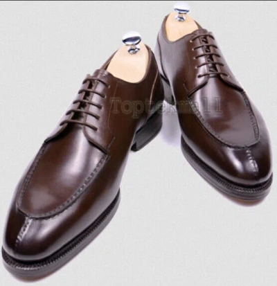 Pre-owned Handmade Men's Leather Oxfords Dark Brown Split Toe Formal Super Dress Shoes-159