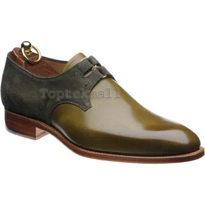 Pre-owned Handmade Men's Leather Oxfords Olive Green Super Stylish Custom Made Shoes-899