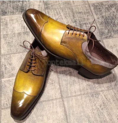 Pre-owned Handmade Men's Leather Oxfords Tan Brown Formal Dress Wingtip Stylish Shoes-344
