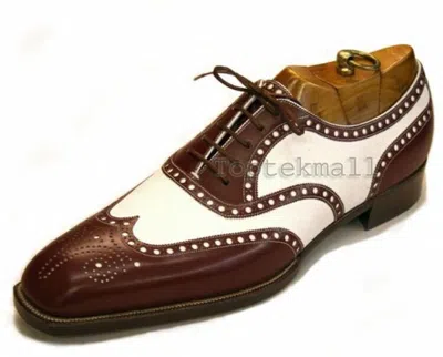 Pre-owned Handmade Men's Leather Oxfords Two Tone Brogue Stylish Dress Stylish Shoes-219