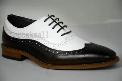 Pre-owned Handmade Men's Leather Oxfords Two Tone Brogue Toe Classical Shoes-832