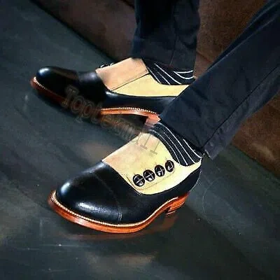 Pre-owned Handmade Men's Leather Oxfords Two Tone Button Welted Sole Stylish Shoes-503 In Multicolor