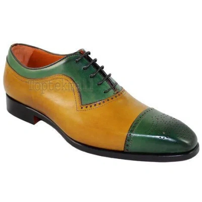 Pre-owned Handmade Men's Leather Oxfords Two Tone Lace Up Custom Dress Fashion Shoes-870