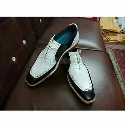 Pre-owned Handmade Men's Leather Oxfords Two Tone Spectator Lace Up Wingtip Shoes-434