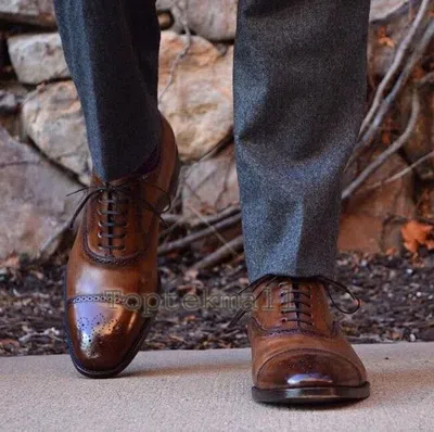Pre-owned Handmade Men's Leather Oxfords Wingtip Lace Up Two Tone Brogues Dress Shoes-938