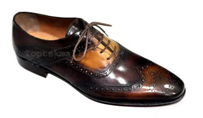 Pre-owned Handmade Men's Leather Oxfords Wingtip Multicolor Premium Brogue Dress Shoes-264