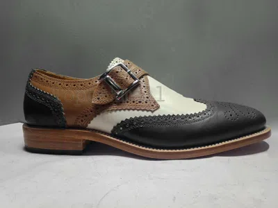 Pre-owned Handmade Men's Leather Premium Multi Color Single Buckle Strap Monk Shoes-210 In Multicolor