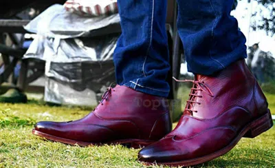 Pre-owned Handmade Men's Leather Purple Dress Wing Tip Chukka High Ankle Stylish Boots-612