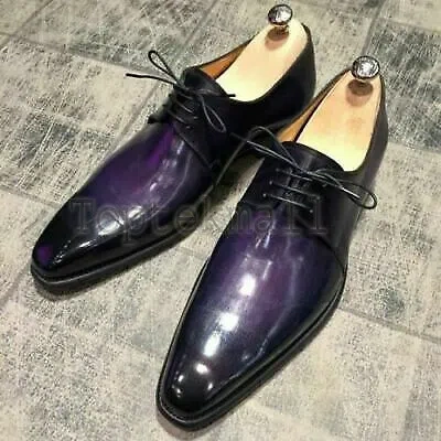 Pre-owned Handmade Men's Leather Purple Patina Lace Up Oxford Custom Dress Shoes-189