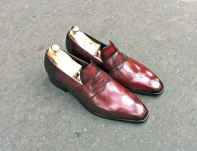 Pre-owned Handmade Men's Leather Stylish Classic Formal Red Stylish Loafers Shoes-1014