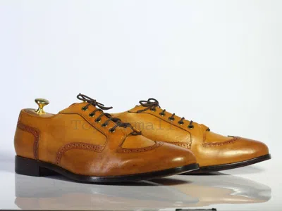 Pre-owned Handmade Men's Leather Stylish Dress Oxfords Tan Classic Custom Formal Shoes-904 In Brown