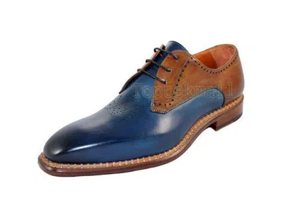 Pre-owned Handmade Men's Leather Suede Oxfords Wingtip Party Wear Blue Brown Shoes-253