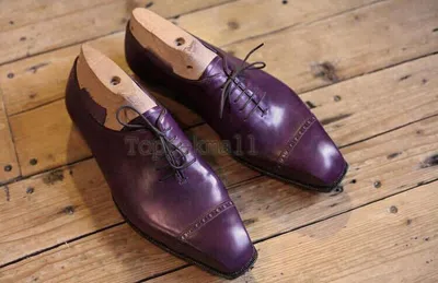 Pre-owned Handmade Men's Leather Super Oxfords Stylish Custom Made Purple Wingtip Shoes-45