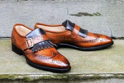 Pre-owned Handmade Men's Leather Super Stylish Tan Patina Monk Style Custom Made Shoes-452 In Brown