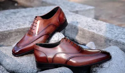 Pre-owned Handmade Men's Leather Superior Brown Tone Dress Pointed Toe Oxford Shoes-32