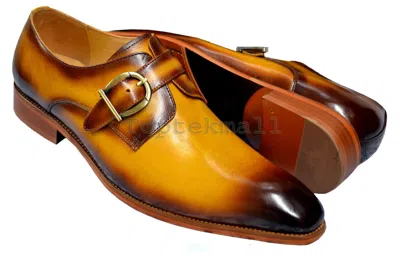 Pre-owned Handmade Men's Leather Tan Brown Classic Single Monk Strap Stylish Shoes-783
