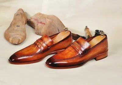 Pre-owned Handmade Men's Leather Tan Shaded Stylish Fashion Moccasins Formal Shoes-654 In Brown