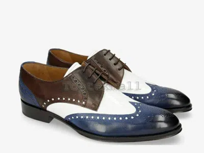 Pre-owned Handmade Men's Leather Three Tone Oxford Wingtip Formal Party Wear Shoes-222