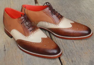 Pre-owned Handmade Men's Leather Triple Tone Brown Dress Lace Up Formal Fashion Shoes-538