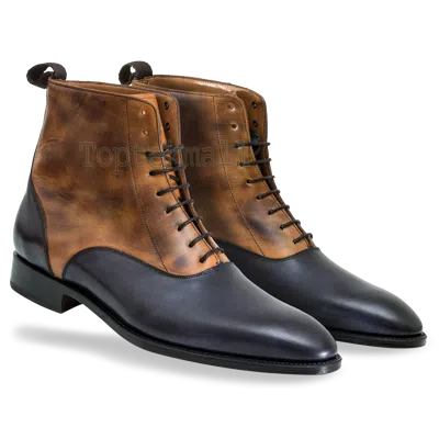 Pre-owned Handmade Men's Leather Two Tone Ankle High Boots For Men Custom Made Boots-568