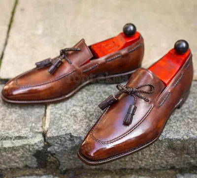 Pre-owned Handmade Men's Leather Two Tone Brown Loafers Slips Ons Custom Made Shoes-175