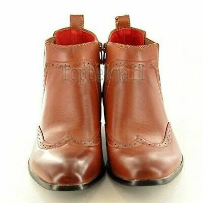 Pre-owned Handmade Men's Leather Wingtip Chelsea Dress Brogue Fashion Formal Boots-723 In Brown