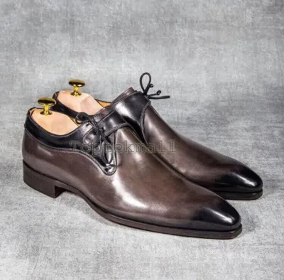 Pre-owned Handmade Men's Leather Wingtip Oxfords Patina Super Stylish Casual Shoes-862 In Two Tone