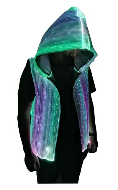 Pre-owned Handmade Men Led Hoodies Sound Activated Optic Fiber Cothing Party App Control Rgb Lights In White