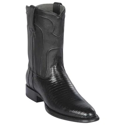 Pre-owned Handmade Men's Los Altos Genuine  Black Teju Lizard Roper Boots Round Toe 690705