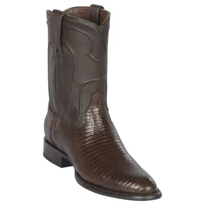 Pre-owned Handmade Men's Los Altos Genuine  Brown Teju Lizard Roper Boots Round Toe 690707