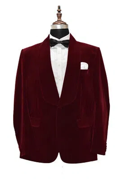 Pre-owned Handmade Men Maroon Smoking Jackets Designer Grooms Wedding Party Wear Blazers Coats Uk In Red