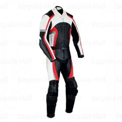 Pre-owned Handmade Men's Motorcycle Cowhide Leather 1/2 Piece Suit Speed Hump Safety Pads-621 In White