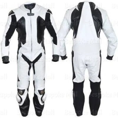 Pre-owned Handmade Men's Motorcycle Cowhide Racing Leather 1/2 Piece Suit Hump Safety Pads-580 In Black