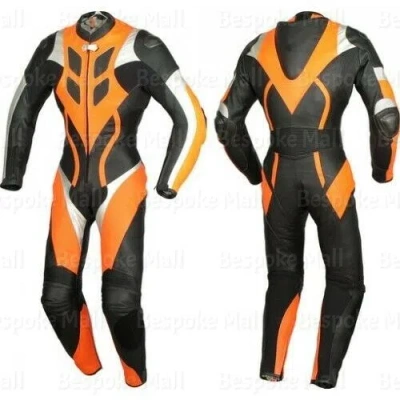 Pre-owned Handmade Men's Motorcycle Cowhide Racing Leather 1/2 Piece Suit Hump Safety Pads-628 In Black