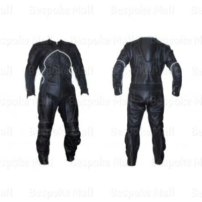 Pre-owned Handmade Men's Motorcycle Cowhide Racing Leather 1/2 Piece Suit Hump Safety Pads-631 In Black