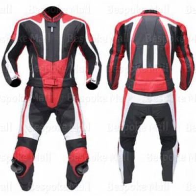 Pre-owned Handmade Men's Motorcycle Multicolored Racing Leather Two Piece Suit Safety Pads-637
