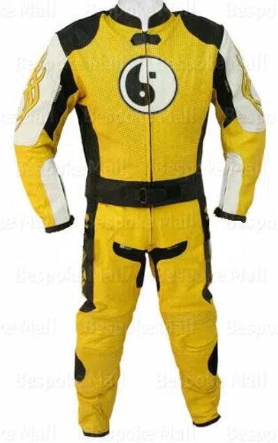Pre-owned Handmade Men's Motorcycle Racing Speed Cowhide Leather Tow Piece Suit Safety Pads-45 In Multicolor
