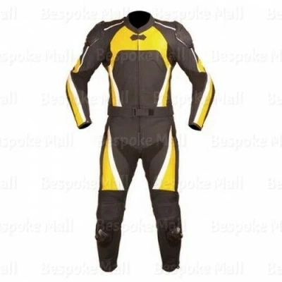 Pre-owned Handmade Men's Motorcycle Real Cowhide Leather 2piece Suit Speed Hump Safety Pads-623 In Black