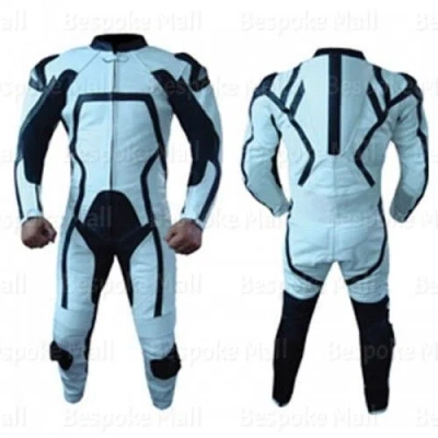 Pre-owned Handmade Men's Motorcycle White Cowhide Leather Suit Speed Hump Safety Pads-579