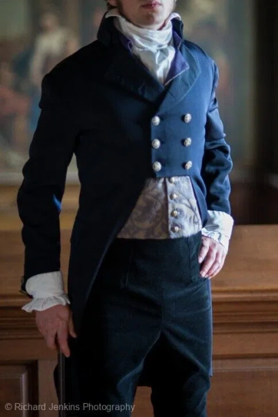 Pre-owned Handmade Men Navy Blue Wool British Tailcoat, Regency Tailcoat