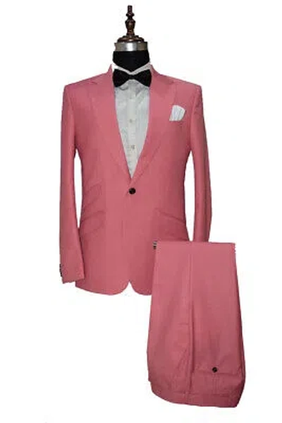 Pre-owned Handmade Men Pink Suits Designer Grooms Wedding Dinner Party Suits (coat+pants) Uk