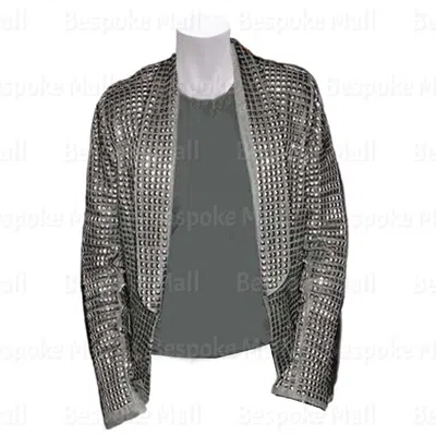 Pre-owned Handmade Men Punk Rock Full Silver Spiked Studs Star Stylish Biker Leather Jacket-207