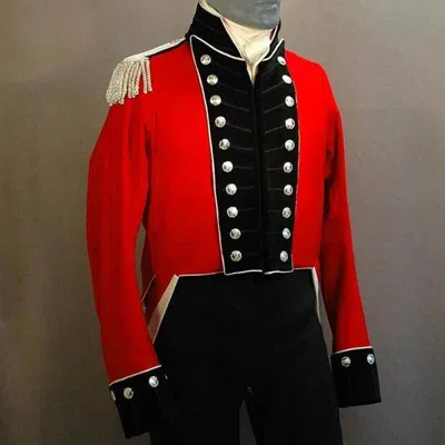 Pre-owned Handmade Men's Red British Regt Officer Historical Military Jacket In Red And Black