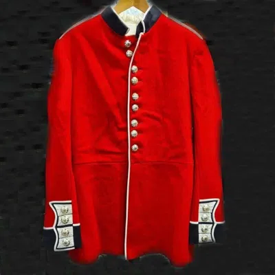 Pre-owned Handmade Men's Red Coldstream Guard Scot White Cuff Braiding Tunic Jacket