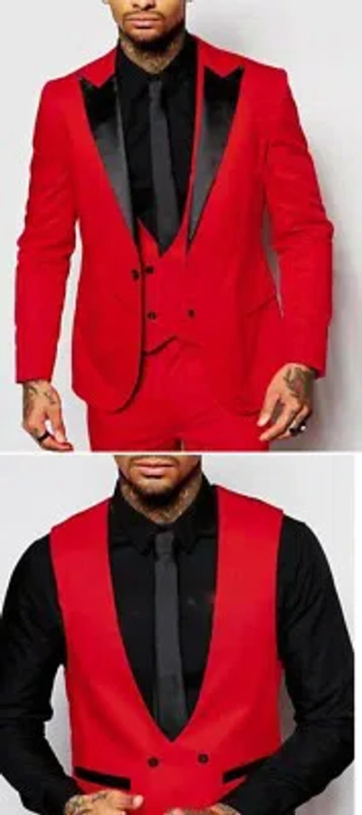 Pre-owned Handmade Men Red Suits Designer Elegant Wedding Dinner Suits (coat+vest+pant)