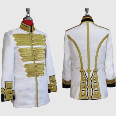 Pre-owned Handmade Men's Reenactment Historical Reproduction Military White Hussar Coat