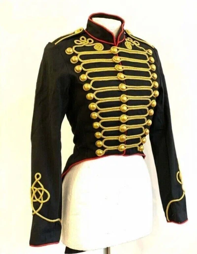 Pre-owned Handmade Men's Ring Master Hussar Officers Black Red Tail Coat Ring Master Tail Coat